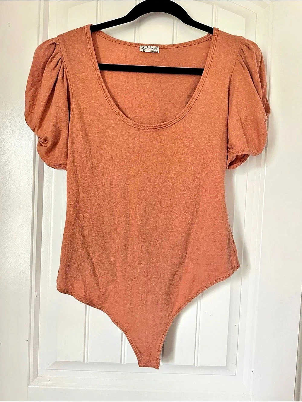 Intimately Free People Ava Scoop Neck Short Puff Sleeve Bodysuit L